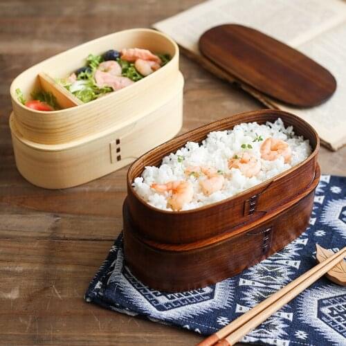Double Wooden Layers Lunch Box Portable Bento Box Japanese Style Camping Supplies Kitchen Tableware Students Food Container