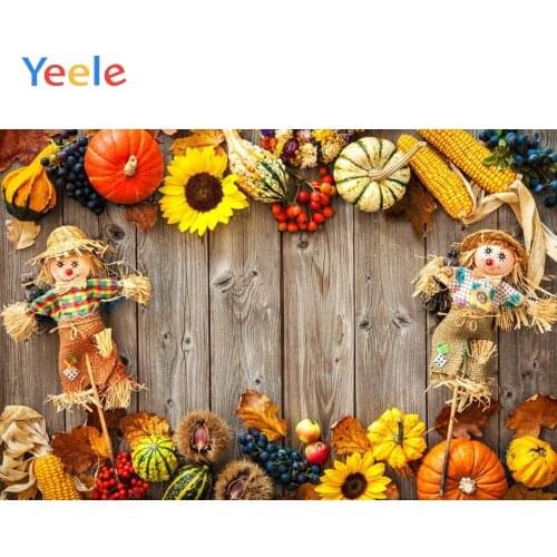 Thanksgiving Backdrop Autumn Farm Pumpkin Sunflower Scarecrow Wood Board Photographic Background For Photo Studio Photophone