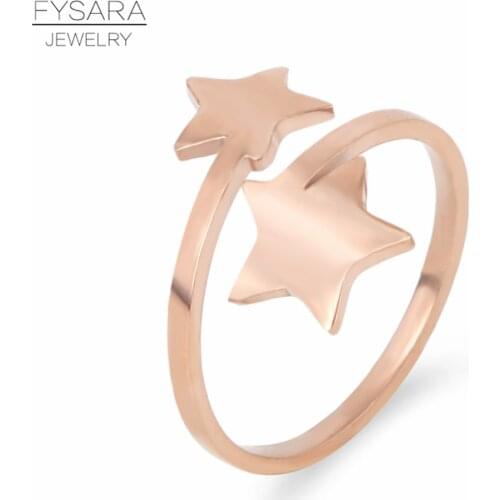 FYSARA 361L Stainless Steel Double Stars Rings For Women Cute Open Finger Rings Romatic Wedding Jewelry High Polish New 2019