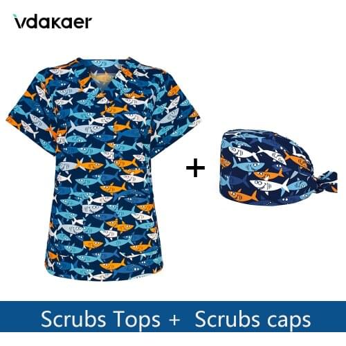 Scrubs tops for women and men Hospital Staff Scrubs Top V-neck Shirt Short Sleeve Beauty Salon Working Uniform vet Workwear