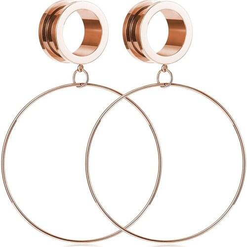 Surgical Steel Ear Tunnels Gauges Stretcher Ear Plugs Expander Screwing Back Dangle Earlobe Piercing 4-20mm