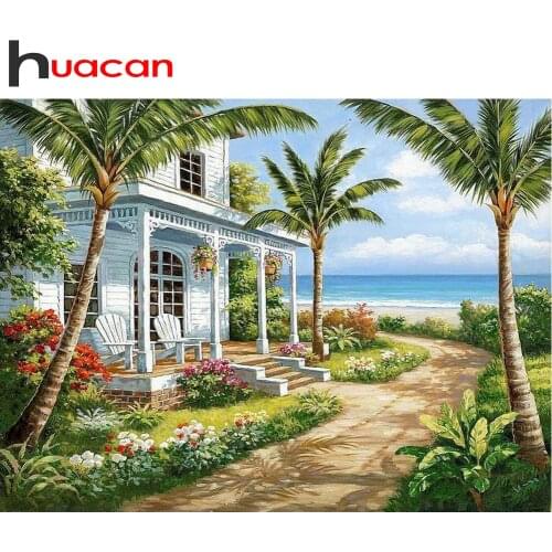 Huacan Full Round/Square Diamond Painting Landscape 5D Diamond Embroidery Sea House Handmade Gift Home Decoration