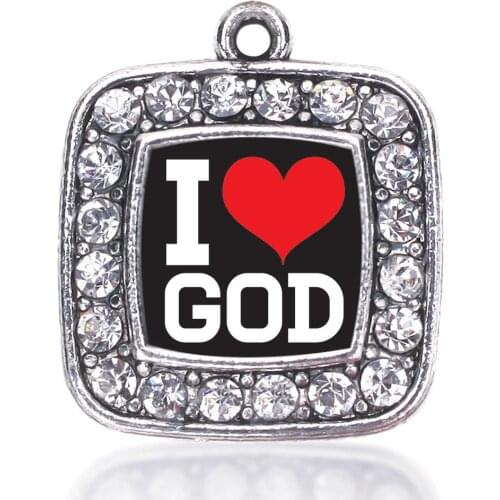 I LOVE GOD SQUARE CIRCLE CHARM antique silver plated jewelry