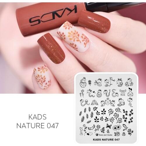 KADS Nature 047 Nail Stamping Plates Snake Butterfly Rose Bee Design Stainless Steel Nail Print Stencil Nails Stamping Polish