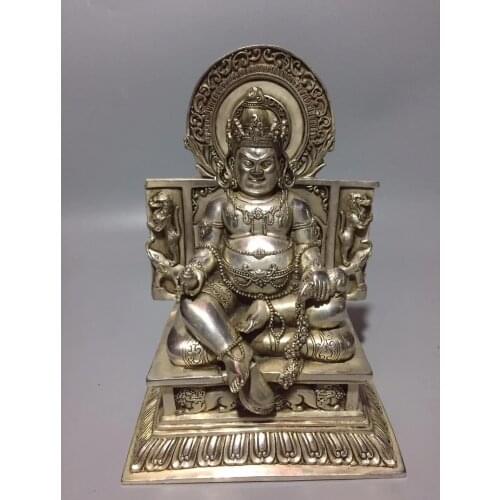 Chinese Tibetan Buddhism White Copper Carved Backlight God Of Wealth Mammon Buddha Statue Ward Off Evil Spirits Home Decoration