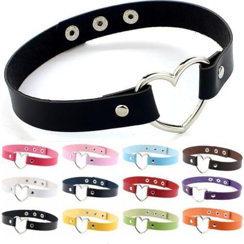Gothic Punk Love Heart Leather Choker Necklace Short Chain Women Men Simple Colorful Collar Fashion Street Accessories Jewelry