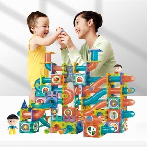 Big Size Colorful Windows Magnetic Constructor Designer Toy Creative Magnet Building Blocks Slide Ball Blocks Toys For Kids