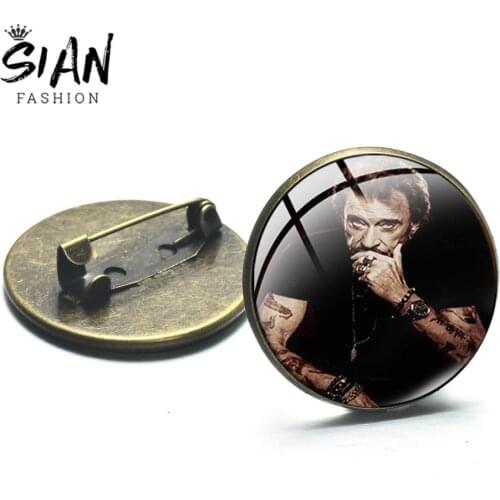 SIAN Famous Johnny Hallyday Metal Brooch And Pins Rock Star Multistyle Pattern Glass Crystal Handmade Clothes Badge Accessories