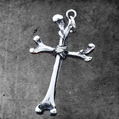 Stainless Steel Mens Bone Cross Thighbone Skeleton Pendant Silver Color Punk Fashion Biker Skull Jewelry