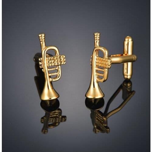 Mens Trumpet Cufflink Copper Material Golden Color Fashion Jewelry Gold Music Cufflinks Business Wedding Shirt Badge Pin Gift
