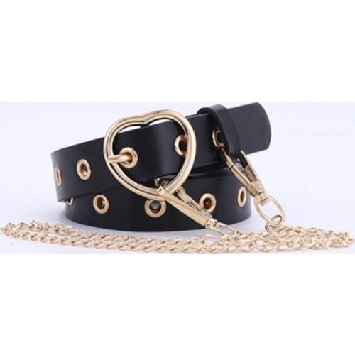 2020 New Punk Belts for women Heart Circle Metal Pin Buckle Mens Belt With Chain on the Jeans Trouser Belt