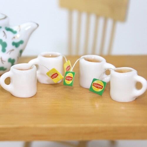 2PCS Cute Mini 1/12 Dollhouse Miniature Black Tea Cup Set for Blyth BJD Doll House Kitchen Decor Accessories Toy