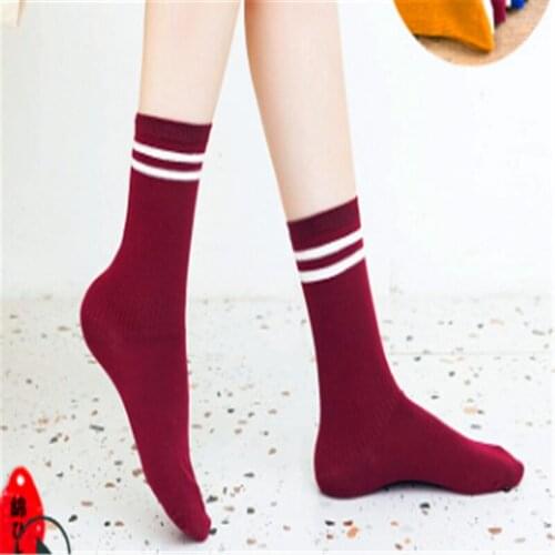 New style pile socks womens autumn and winter color cotton middle tube socks solid color tide two pole Japanese long sock B510