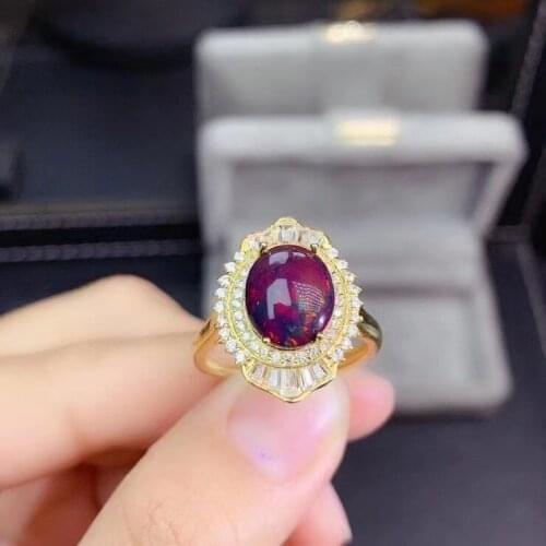 New Coming 100% Natural and Real Black Opal Ring Solid 925 Sterling Silver For Women Colour Gem Stone Rings Fine Jewelry