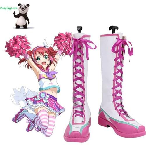 LoveLive LoveLive! Sunshine!! Aqours Ruby Kurosawa Pink White Shoes Cosplay Long Boots Leather Custom Made For Christmas