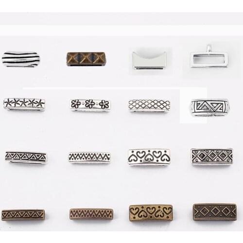 20pcs Bronze Craved Heart Waves Dots Flat Slider Spacer Beads fit 5mm 10mm Flat Leather Cord