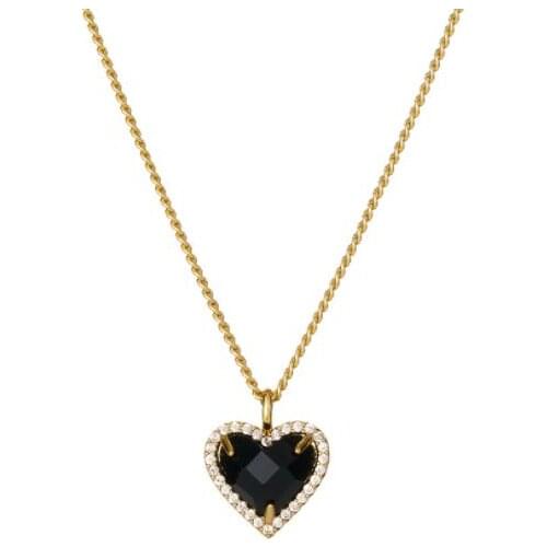 Brass With 18K Gold Rhinestoned Heart Necklace Women Jewelry Runway Gown Hiphop Boho Rare Glam Japan Korean Fashion