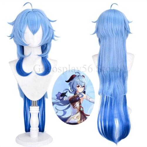 Genshin Impact GANYU Cosplay Wig Gradient Blue 100cm Long Curly Heat Resistant Hair Adult Halloween Role Play