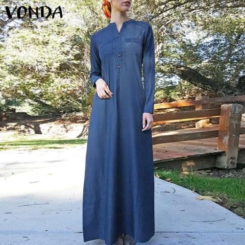 VONDA Women Shirt Dress Casual Long Sleeve Button Up Holiday Party Denim Dresses Bohemian Party Vestidos Sundress