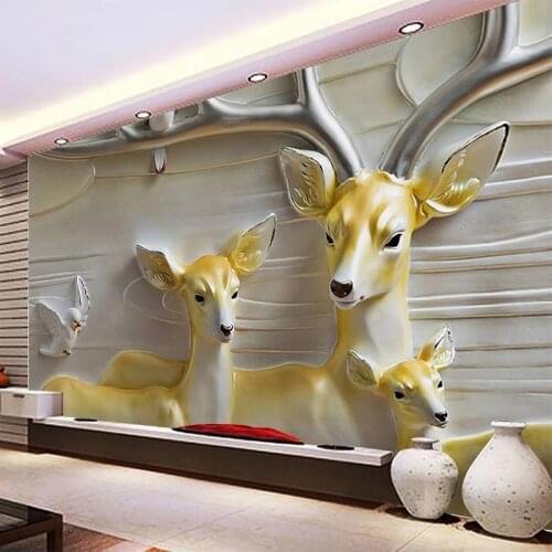 Custom Mural Wallpaper 3D Relief Deer Decorative Painting Living Room TV Sofa 3D Background Wall Painting Papel De Parede Sala