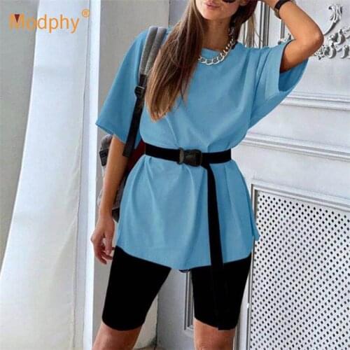 Casual Solid Color Loose Sports WomenS Set T-Shirt & Pencil Shorts 2 Two-Piece Set Summer Running Pants Set Female 2020 New