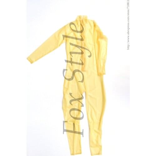Transparent latex skintights with removable gloves(no socks) in 0.3 mm thicnkess clear and back zipper