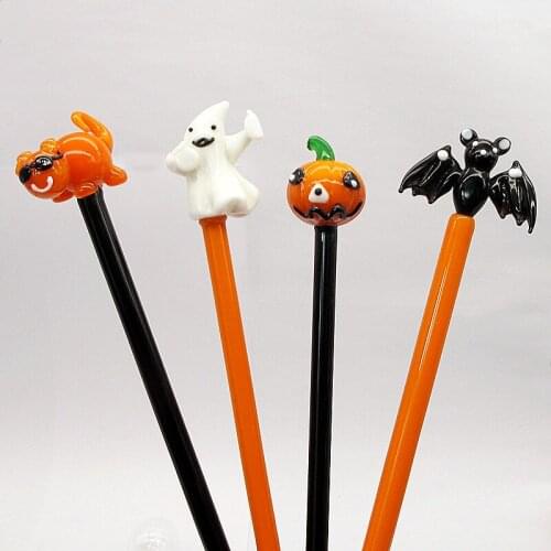 Custom hand made murano glass Halloween animals figurines ornament mixing cocktail Drink Stirring Sticks glass swizzle stick set