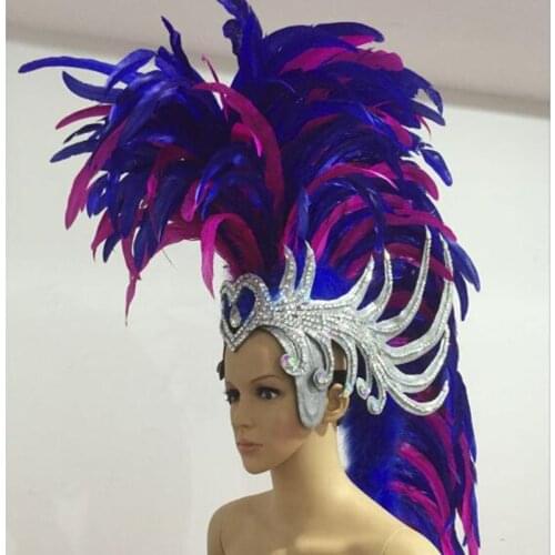 Blue pink white red ancient rome soldier feather headband samba party stage show feather carnival headdress for men