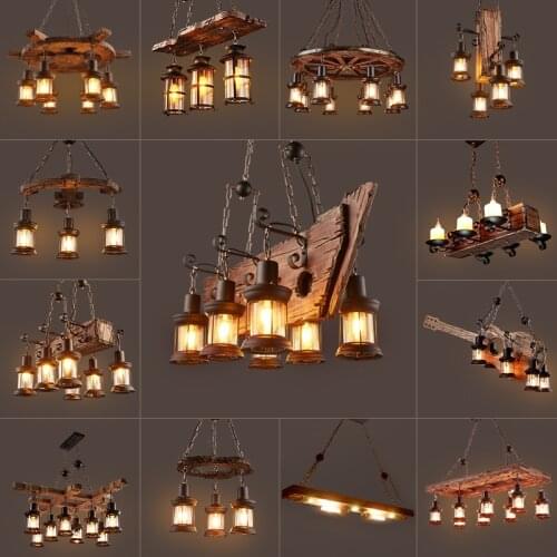 Loft Vintage Restaurant Chandelier Imitation Ship Wood Chandelier Indoor Industrial Restaurant Light Fixture E27 110V 220V 230V