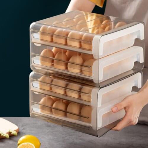 Refrigerator Drawer Egg Storage Box Holder Organizer Kitchen Rectangular Double Type Plastic Clear Eggs Rack Container Dispenser