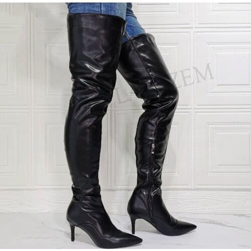 DOBANER Women Over Knee Boots Mid Heels Side Zip High Heels Thigh High Ladies Donne Stivali Shoes Woman Plus Size 42 43 45 47