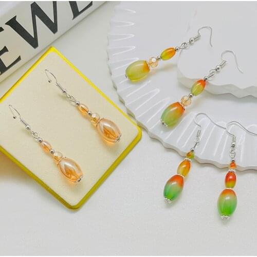 Earrings for Women Handmade Lucky Natural Stone Bead Earrings Ethnic Style Unique Ink Heavy Color Jewelry Chinese Fashion