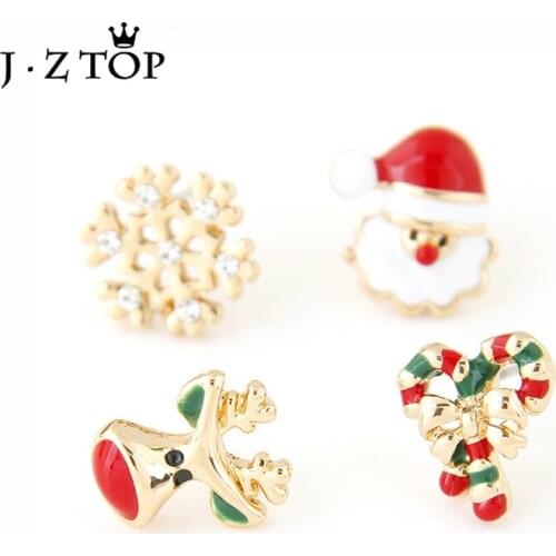 4 Pieces Set Earrings Rhinestone Snowflake Stud Earrings Enamel Elk Deer Santa Claus Earring For Women Christmas Gift Brincos