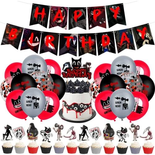1set Siren Head Cartoon Cat Latex Balloons Toys Black Red Scary Sirenhead Ballon Banner Happy Birthday Decoration Cake Toppers