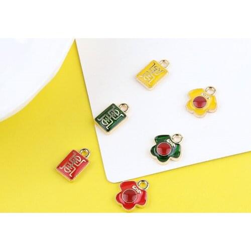10pcs 2020 Chinese Style Alloy Drip Oil Cartoon Clothes Ancient Text Rectangular Pendant Earings For Girls Jewelry Accessories