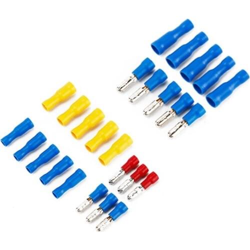 100PCS Blue Assorted Female + Male Bullet Butt Connector Insulated Crimp Wire Terminals kit 16-14 AWG