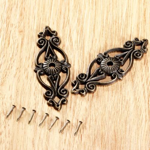 2Pcs Wooden Box Feet Corner Protector Decorative Corners Furniture Fittings Antique Furniture Corner Bracket with Screw 63x24mm