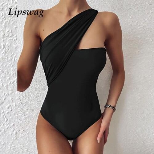 2021 Summer Solid Bandage Women One-piece Swimwear Sexy Hollow Out Backless Swimsuit Bikini One Shoulder Bodysuit Monokini Mjuer
