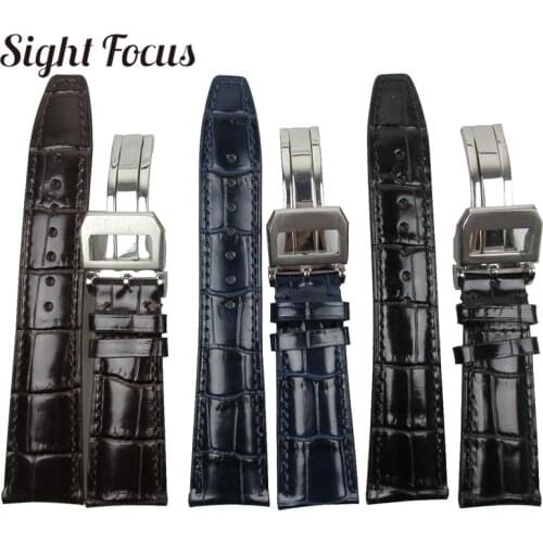 22mm Curved End Watch Band for IWC Leather Strap Replacement Seven Day Wristwatch Bracelet Men Belt Black Blue Coffee Strap Mens