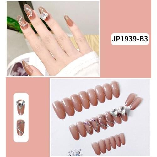 24Pcs Love Heart 3D Rhinestones Inlaid Nail Patch Transparent Long Paragraph Round Head Fake Nails Accessories Fashion Manicure