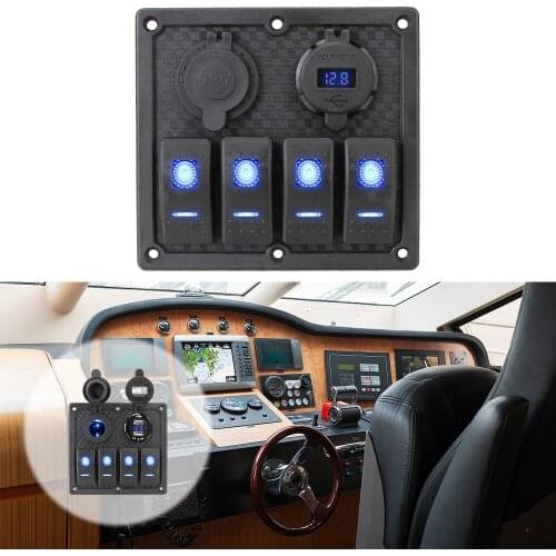 4 Gang Switch Panel Circuit Digital Voltmeter 5V 4.8A Dual USB Port Socket Charger For Car Auto Marine Interior Parts
