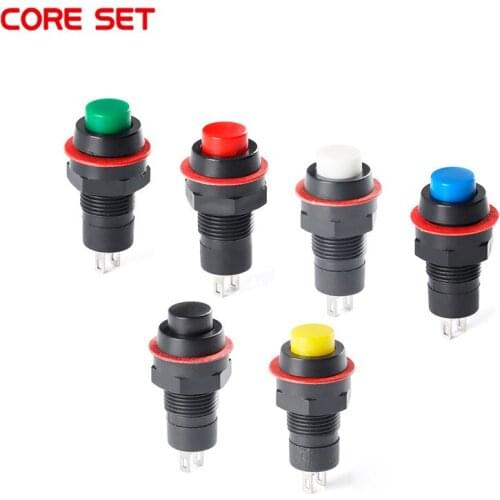 5Pcs DS-211 Round Button Switch with Lock Self-locking Reset Red Green Blue Yellow Black White 2-pin Power Button Switch 10MM