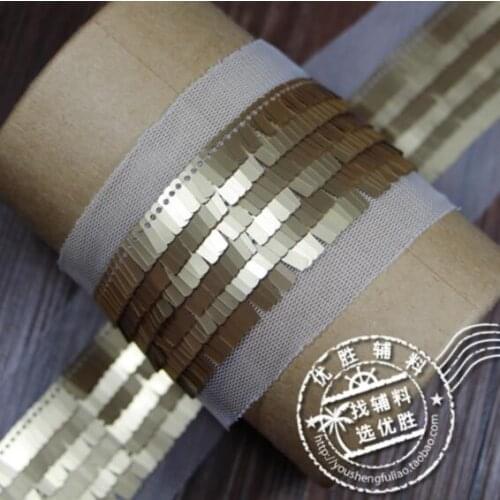 5Yards Gold Sequin Lace Collar Mesh Fabric Fringe Trim Ribbon DIY Embroidery Applique Knit Sewing Wedding Bridal Craft Supply