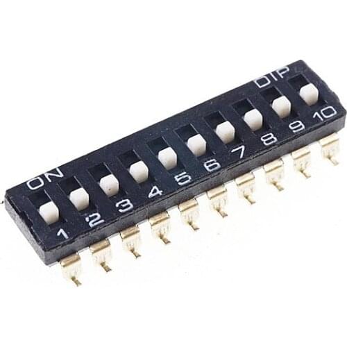 50pcs 10 Way Dip Switches SPST 10 Position 2.54mm 0.100" SMD Slide Standard Actuator Flush Recessed Gull Wing Reflow Solderable