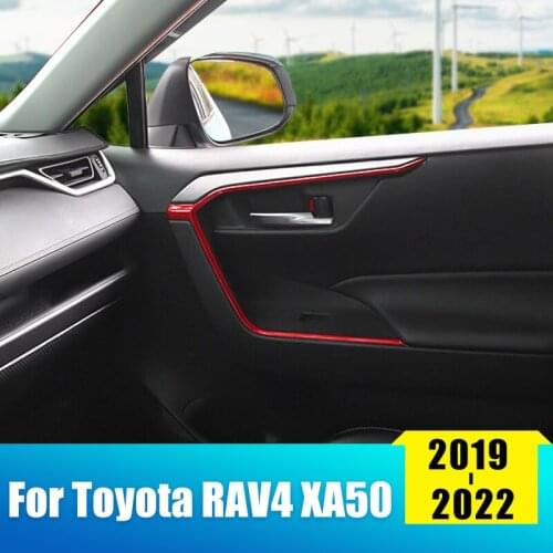 4pcs ABS Carbon Fiber Car Door Panel Armrest Cover Trim Door Handle Trim For Toyota RAV4 RAV 4 2019 2020 2021 XA50 Accessories