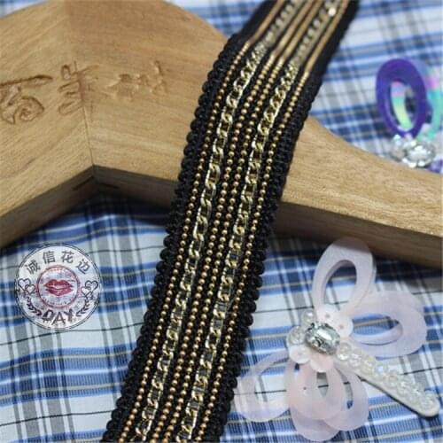 5y 2.5cm Clothing Accessories Black Lace Trim Ribbon DIY Handmade Clothes Lace Gold Chain Beads Suture Fashion Belt Accessories