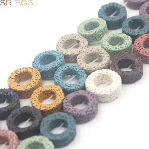 Free Shipping SR 20mm 15mm Large Ring Donut Shape Colorful Natural Lava Bead Colorful Lava Rock Gemstone Jewelry Findings Beads