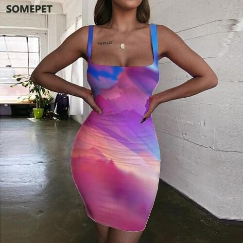 SOMEPET Colorful Dress Women Abstract Bodycon Dress Novel Ladies Dresses Psychedelic Sundress Womens Clothing Plus Size New Boho