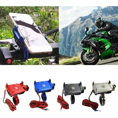 CNC Aluminum Super Solid Stable Motorcycle Handlebar Phone Holder GPS Mount+USB Charger 2.5A/QC3.0 3A Fast Charging with Switch