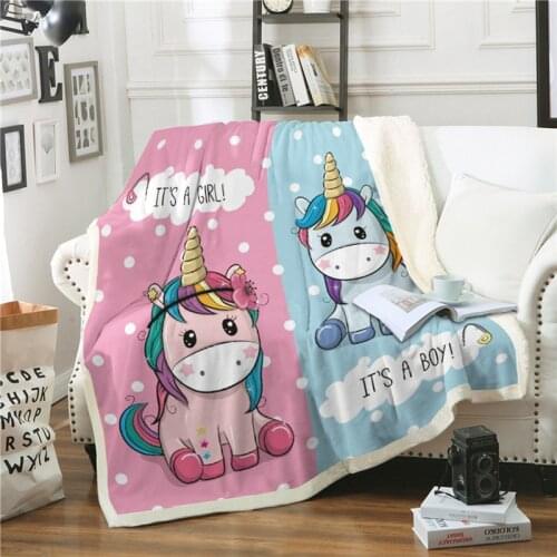Children Adult Throw Blanket For Sofa Bed Cartoon Unicorn Printed Soft Warm Winter Fleece Blanket Plush Kid Beds Cover Bedspread